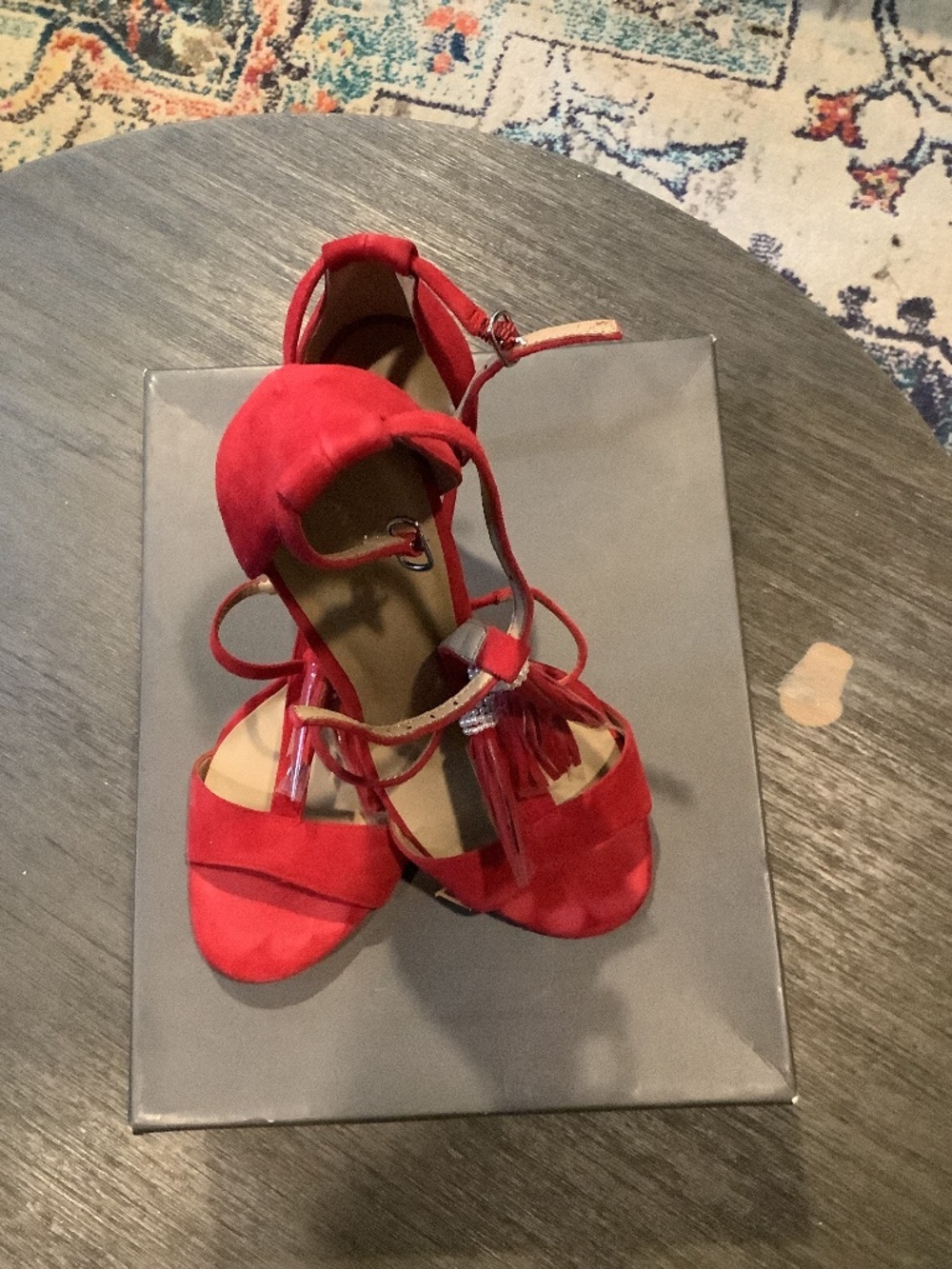 Ann Taylor red pearl tassel suede sandals heels Size 8.5